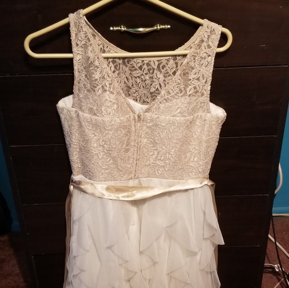 Lace Illusion Top Tiered Mesh Skirt Party Dress - Picture 3 of 5